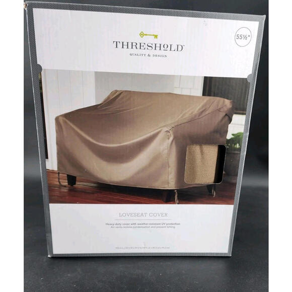 Threshold Loveseat Sofa Cover 55" Heavy Duty Weather Resistant Brown UV Protect - Picture 1 of 6